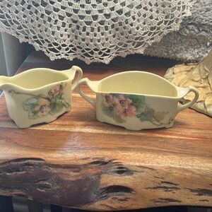 Antique open sugar and cream hand painted flowers